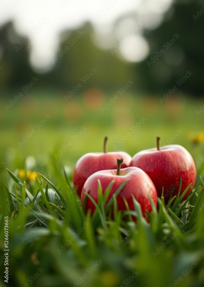 Three red apples in green grass with a blurred background bokeh red bokeh abstract background glow design light texture effect sparkle Three red apples in green grass with a blurred background bokeh red bokeh abstract background glow design light texture effect sparkle
