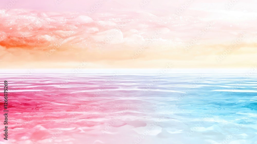 Naklejka premium Peaceful ocean sunset, pastel sky, calm water, background design