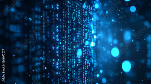 Binary Data Flow in Blue and White