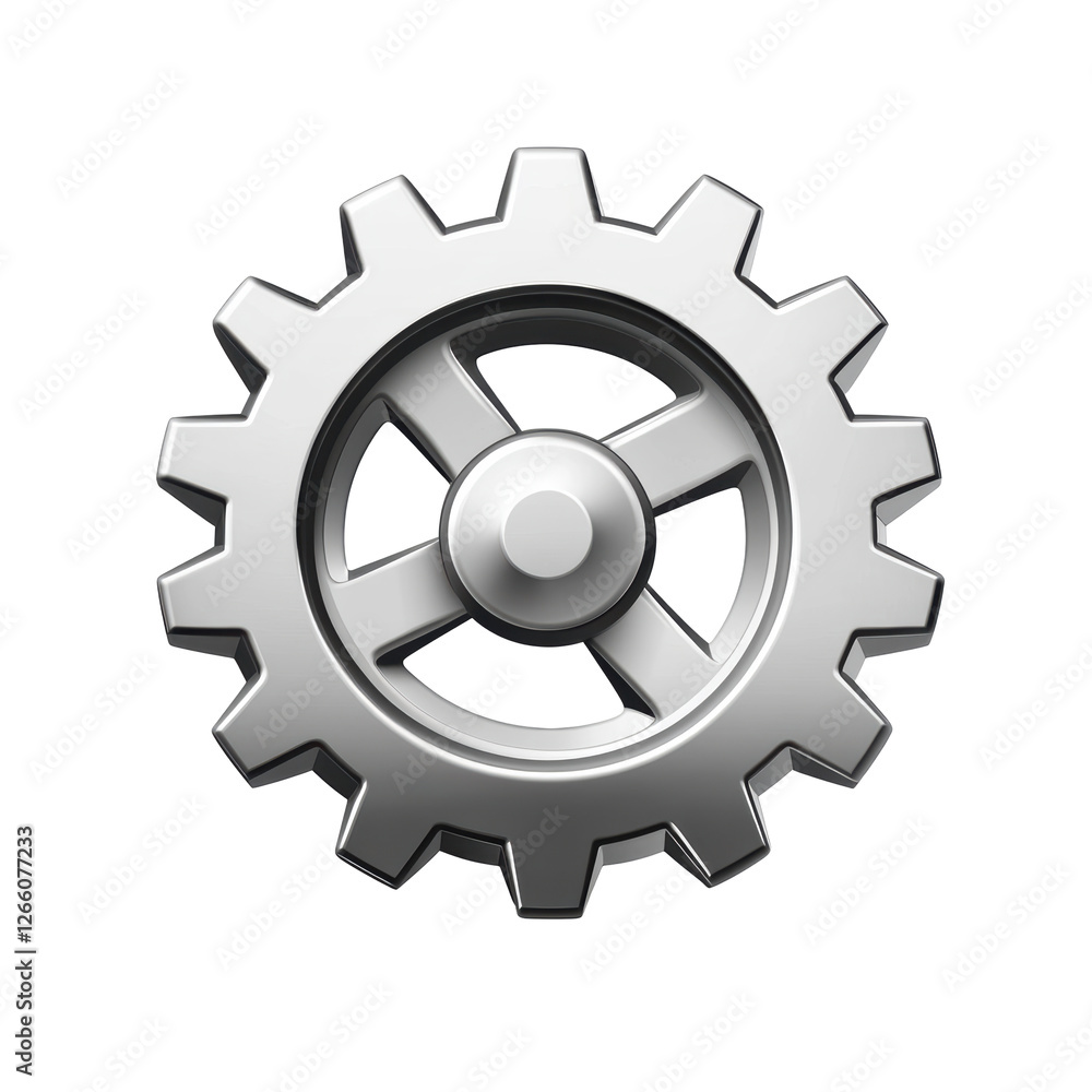 Isolated Shiny Silver Metallic Gear with Intricate Tooth Design Isolated Shiny Silver Metallic Gear with Intricate Tooth Design