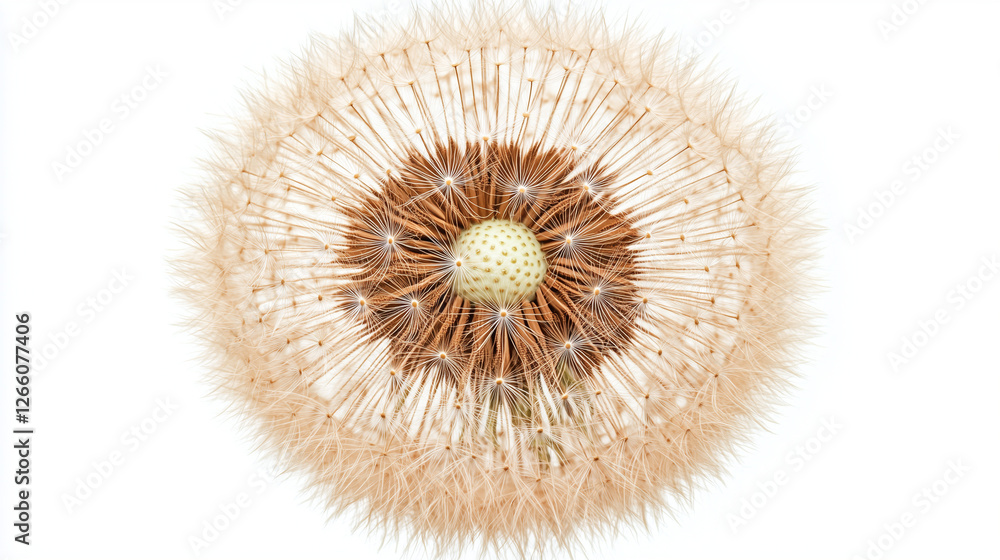 Fototapeta premium Dandelion Seed Head Beige Isolated White Background