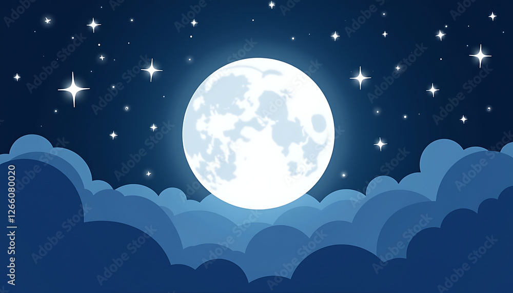 Fototapeta premium Full moon shining brightly in a starry night sky