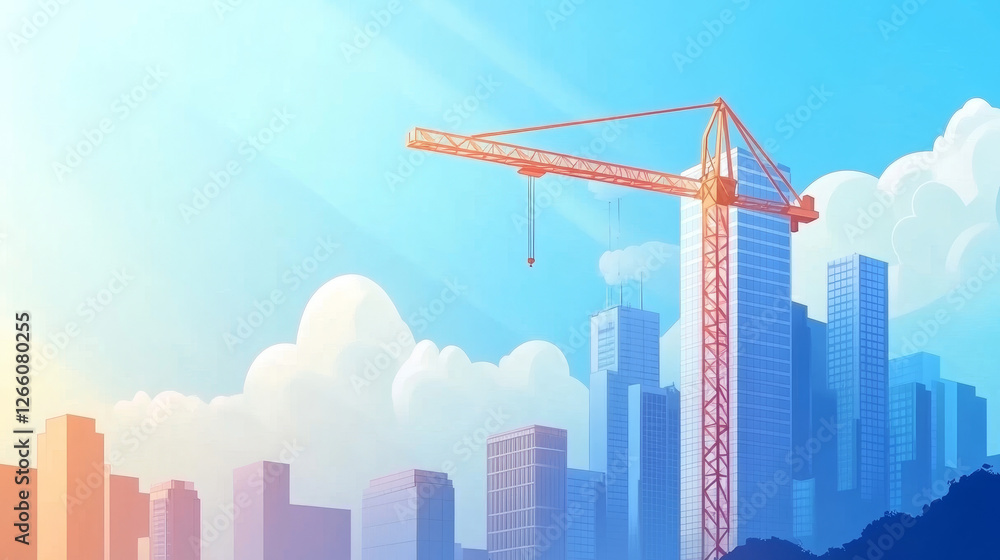 Obraz premium Reaching New Heights: Skyscraper Construction Against the Blue Sky