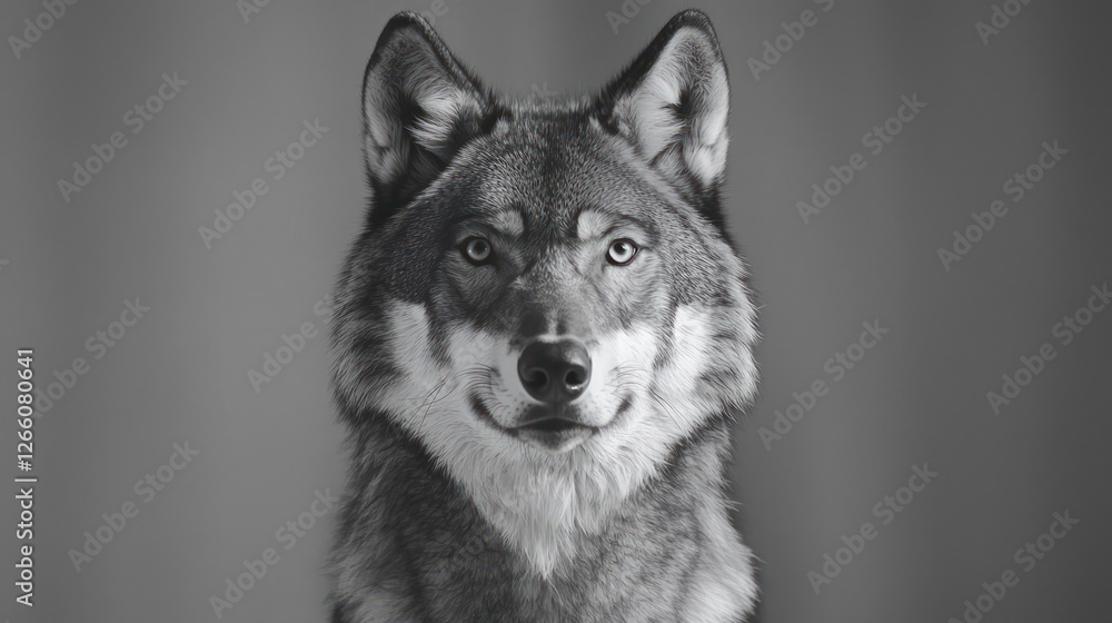 Fototapeta premium Monochrome Portrait of A Wolf with Intense Gaze