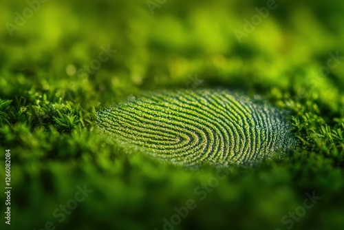 Green fingerprint impression made in lush and vibrant moss photo