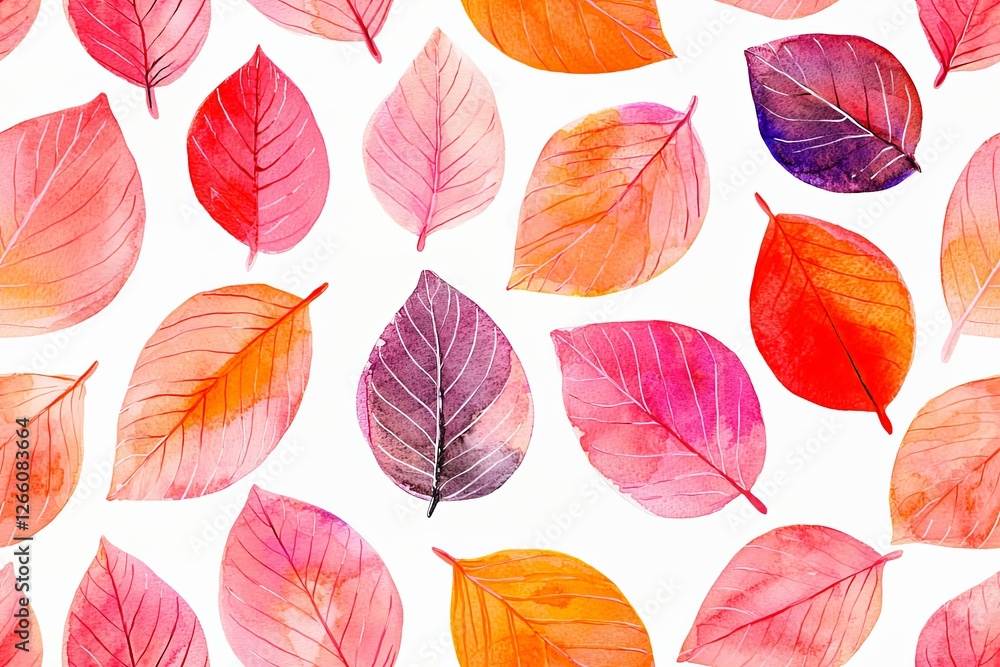 Obraz premium Leave stamp seamless pattern. Watercolor leaves seamless pattern. Line leaf background.