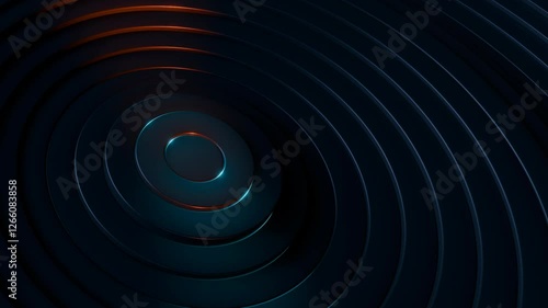 abstract futuristic background animation of dark blue 3d rings wave motion with glowing colorful lights, 4k seamless corporate background loop 