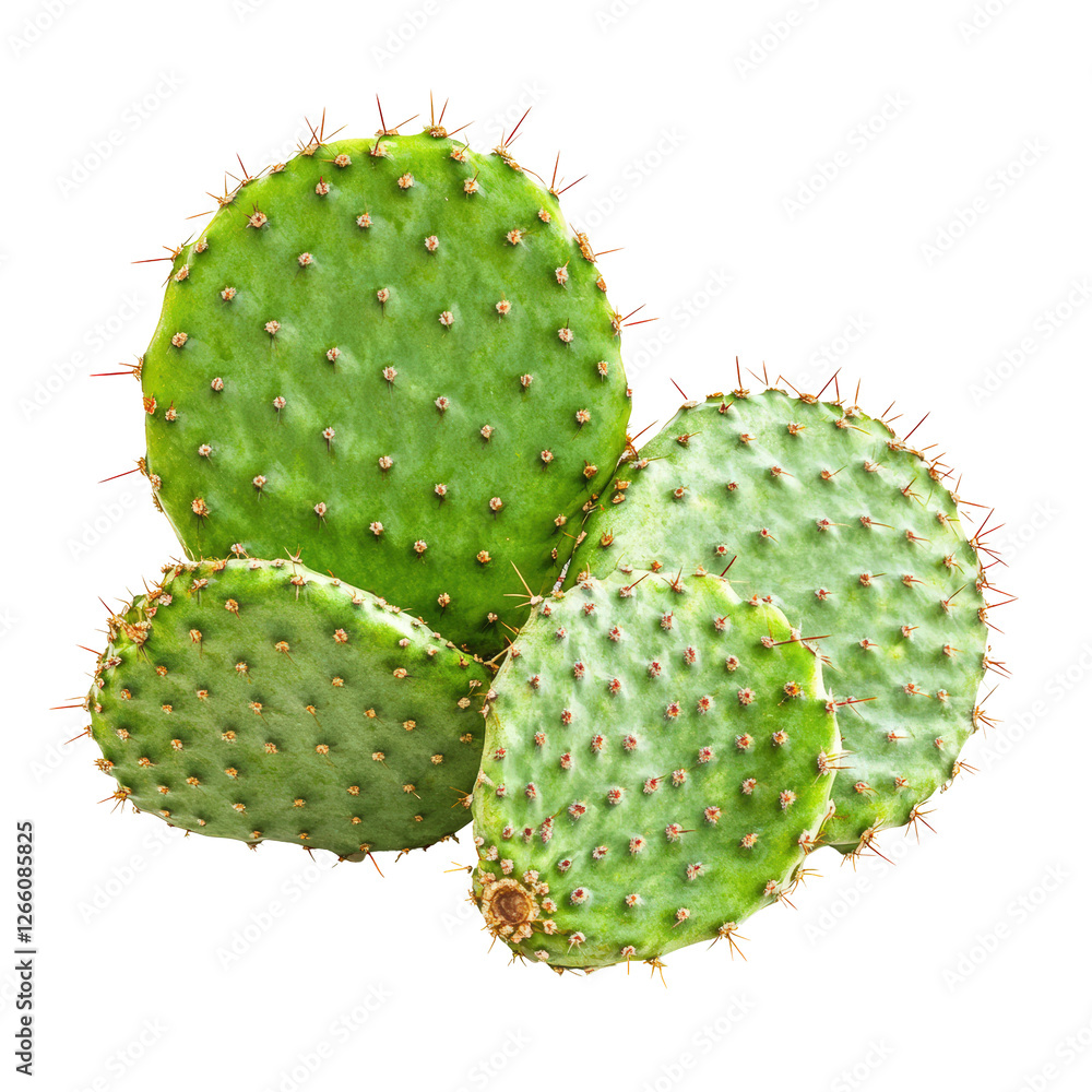 Isolated Four Green Cactus Pads with Thorns Isolated Four Green Cactus Pads with Thorns