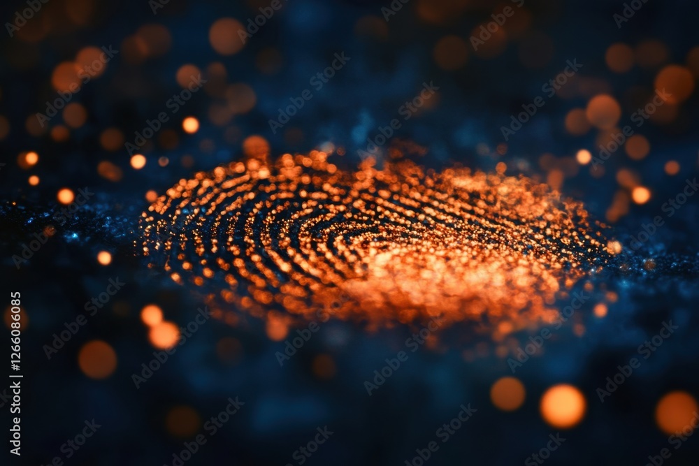 Glowing fingerprint composed of orange dots against a dark background Glowing fingerprint composed of orange dots against a dark background