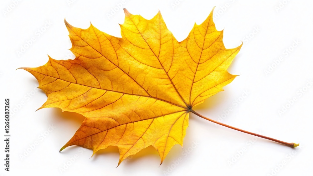 Single Yellow Maple Leaf Isolated on White Background - Autumn Fall Nature Photography Stock Photo