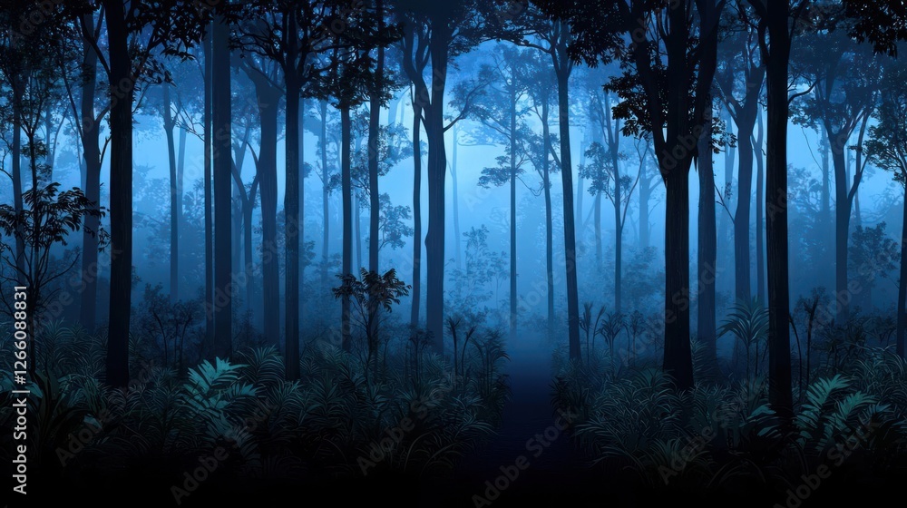Fototapeta premium Dark Blue Misty Forest Pixel Art