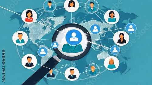 Global Connection Concept with Magnifying Glass and Network People