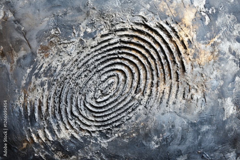 Abstract fingerprint pattern carved or embedded into a rough surface Abstract fingerprint pattern carved or embedded into a rough surface