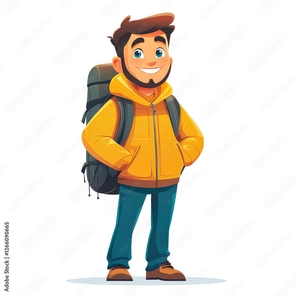 Happy Hiker: A Smiling Traveler with Backpack Ready for Adventure Happy Hiker: A Smiling Traveler with Backpack Ready for Adventure