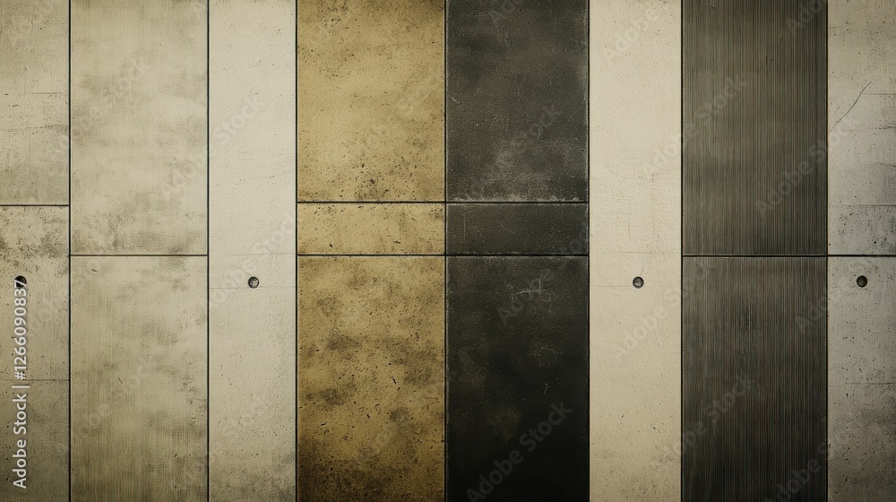 Textured concrete wall panels in various shades, urban building exterior Textured concrete wall panels in various shades, urban building exterior