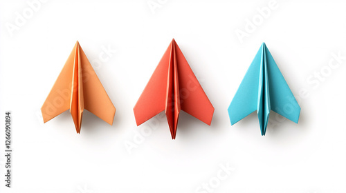 Colorful Origami Paper Airplanes in Pastel Shades on White Background