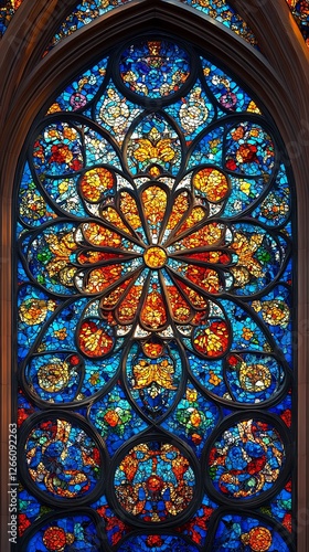 Colorful stained glass gothic window high resolution hd photo photo