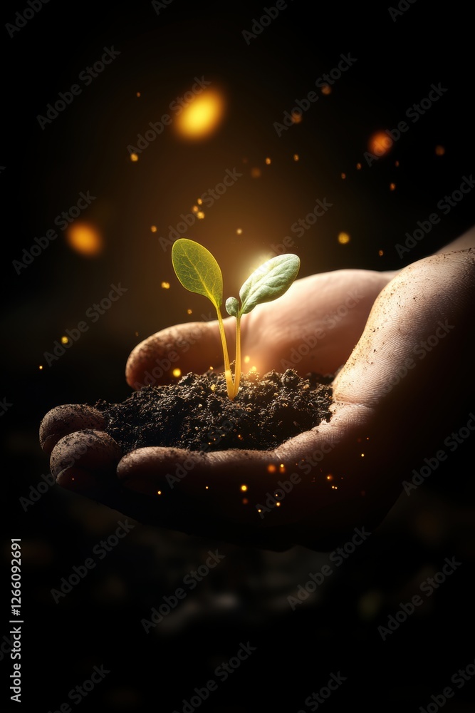 Fototapeta premium Closeup view of hands of gardener working in field planting flowers.