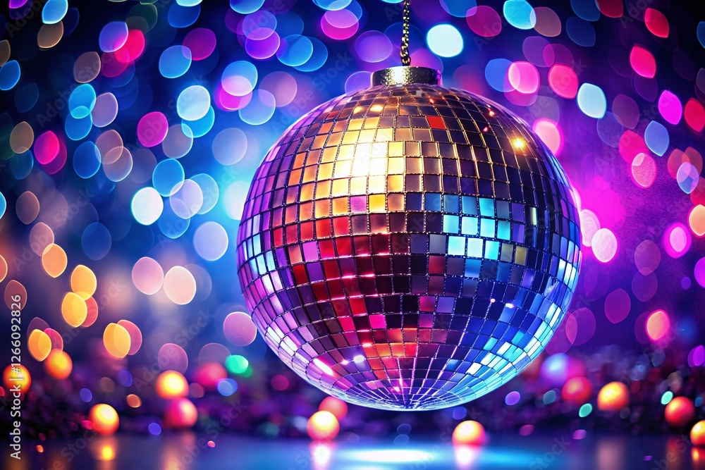 Obraz premium Sparkling Disco Ball with Bokeh, Isolated on PNG Background - Festive Party Decoration
