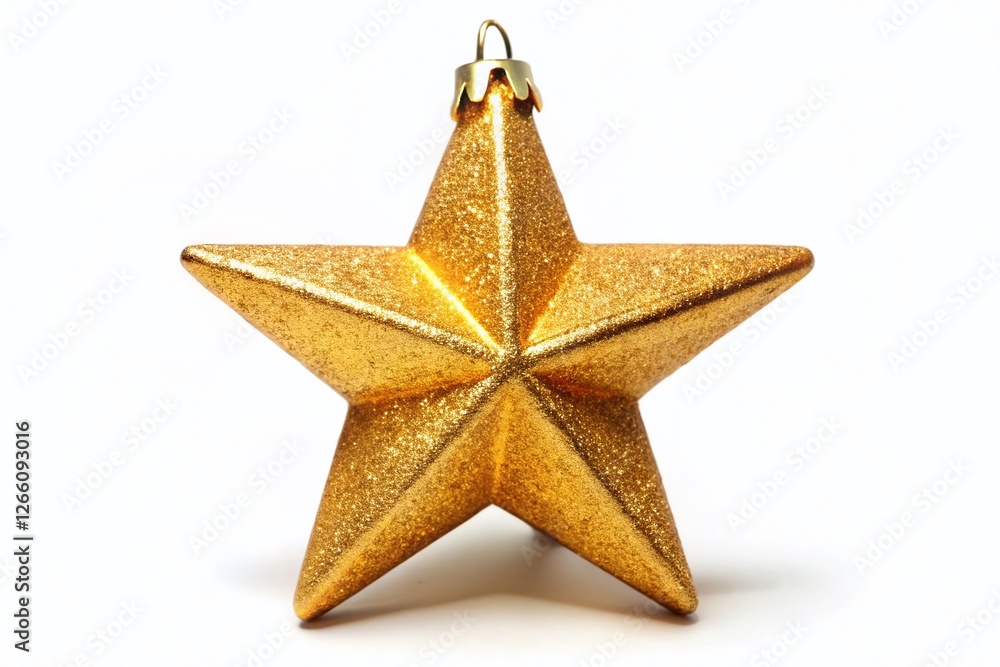 Sparkling Gold Star on White Background - Festive Holiday Decoration Sparkling Gold Star on White Background - Festive Holiday Decoration