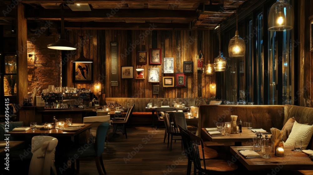 custom made wallpaper toronto digitalA beautifully arranged cafe space with wooden textures, soft furnishings, and artistic decor.