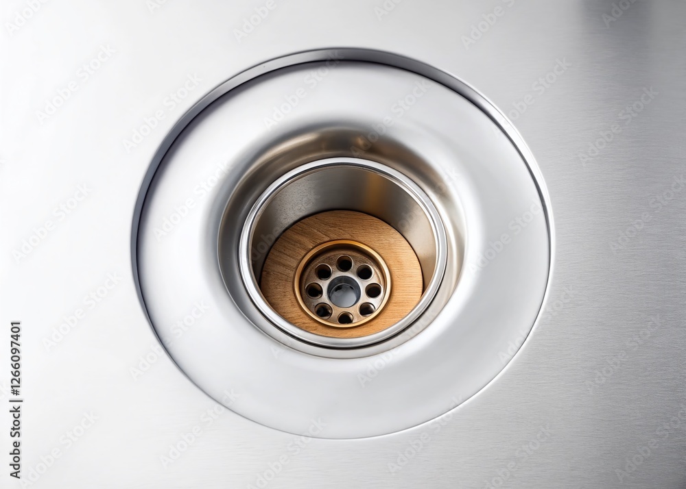 Stainless Steel Sink Drain, White Bathroom, Copy Space - Stock Photo Stainless Steel Sink Drain, White Bathroom, Copy Space - Stock Photo
