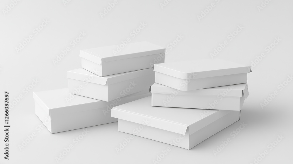 Stack of blank shipping boxes in various sizes, arranged against a plain white background Stack of blank shipping boxes in various sizes, arranged against a plain white background