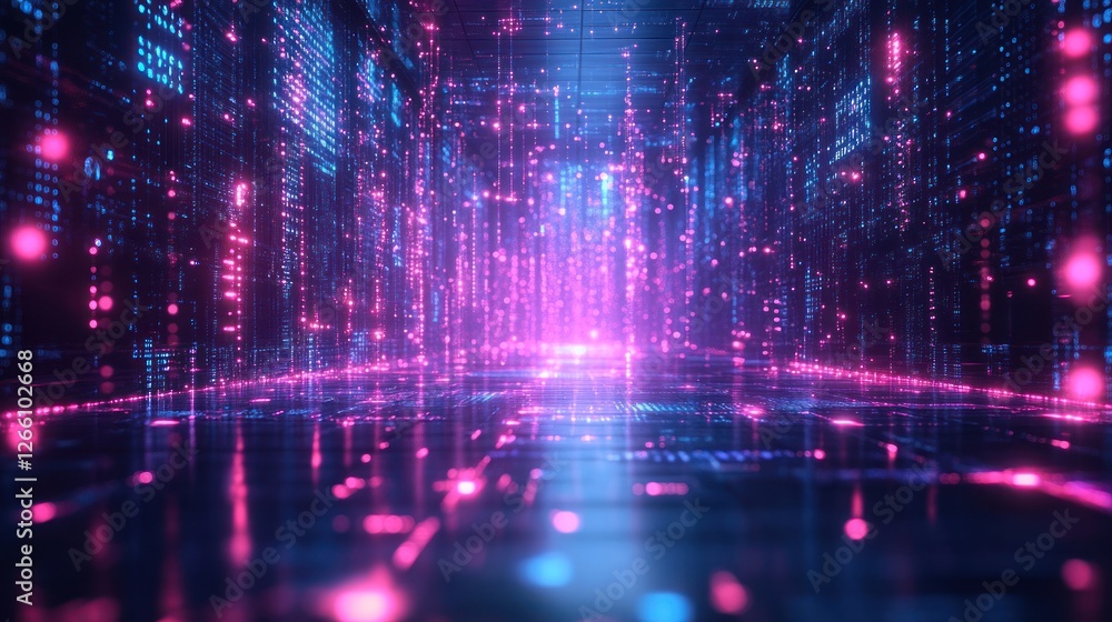 Futuristic digital corridor with glowing code; data stream background Futuristic digital corridor with glowing code; data stream background