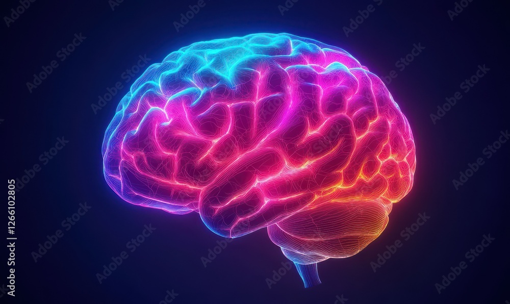Abstract illustration of a glowing brain network, soft neon light enhancing the intricate neural pathways, clean and futuristic, sharp and detailed Abstract illustration of a glowing brain network, soft neon light enhancing the intricate neural pathways, clean and futuristic, sharp and detailed