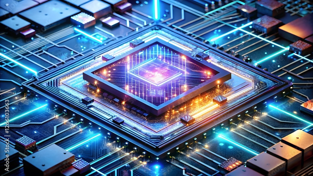 Futuristic Central Processing Unit (CPU) with Glowing Circuits Futuristic Central Processing Unit (CPU) with Glowing Circuits
