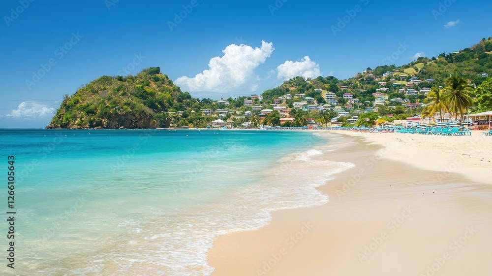 Fototapeta premium Caribbean Beach Scene, Tourists Relax, Sunny Day, Vacation