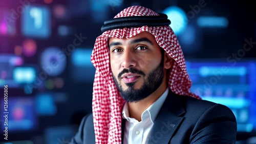 Portrait of a Smiling Arabian Businessman in a Modern Setting