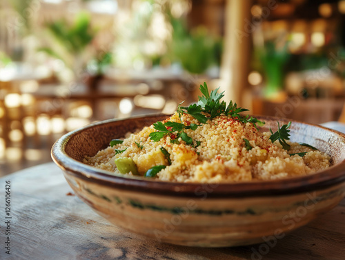 Couscous Served on a Ceramic Bowl photo