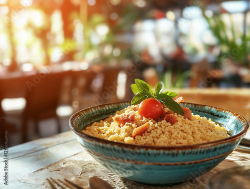 Couscous Served on a Ceramic Bowl photo