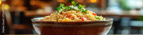 Couscous Served on a Ceramic Bowl photo