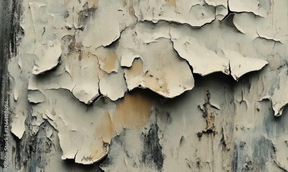 Obraz premium Rustic wall with layers of peeling paint and weathered textures, in muted earth tones, evoking the passage of time and vintage industrial charm