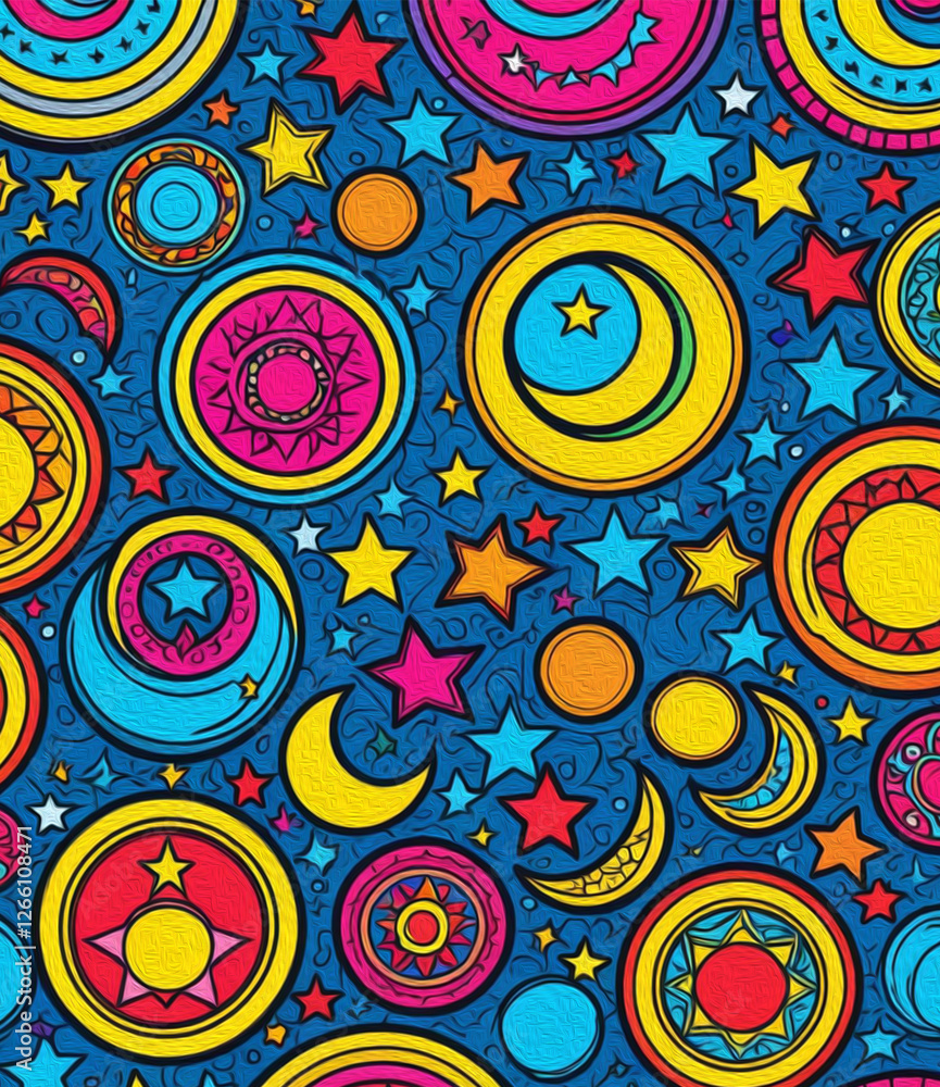 Fototapeta premium Printable pattern for wall decorations, covers, wallpapers, greeting cards on the occasion of a Muslim holiday. Ramadan . Oil painting