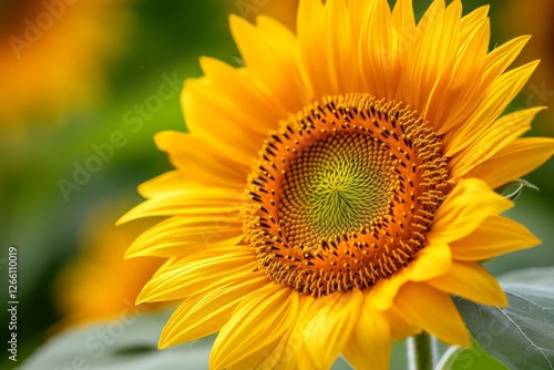 Radiant sunflower blossom showcases vibrant yellow petals in a sunlit garden