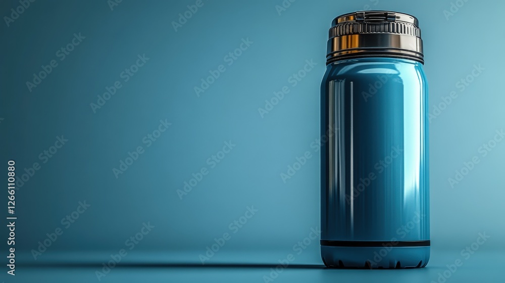 Modern thermos mockup in bright blue color with empty space for design