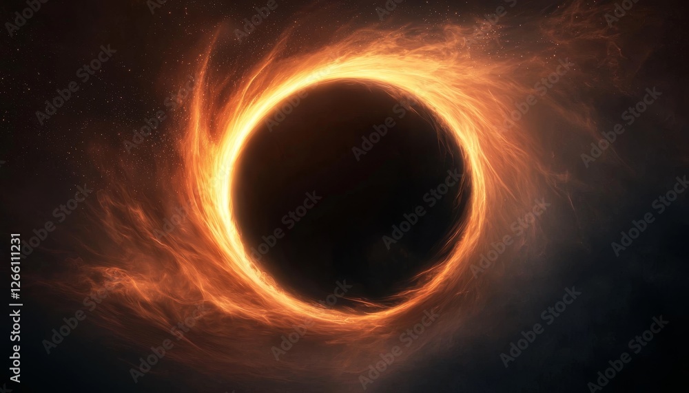 A black hole with particles spinning around it. Black hole in a mesmerizing visual concept full of cosmic energy. A black hole with particles spinning around it. Black hole in a mesmerizing visual concept full of cosmic energy.