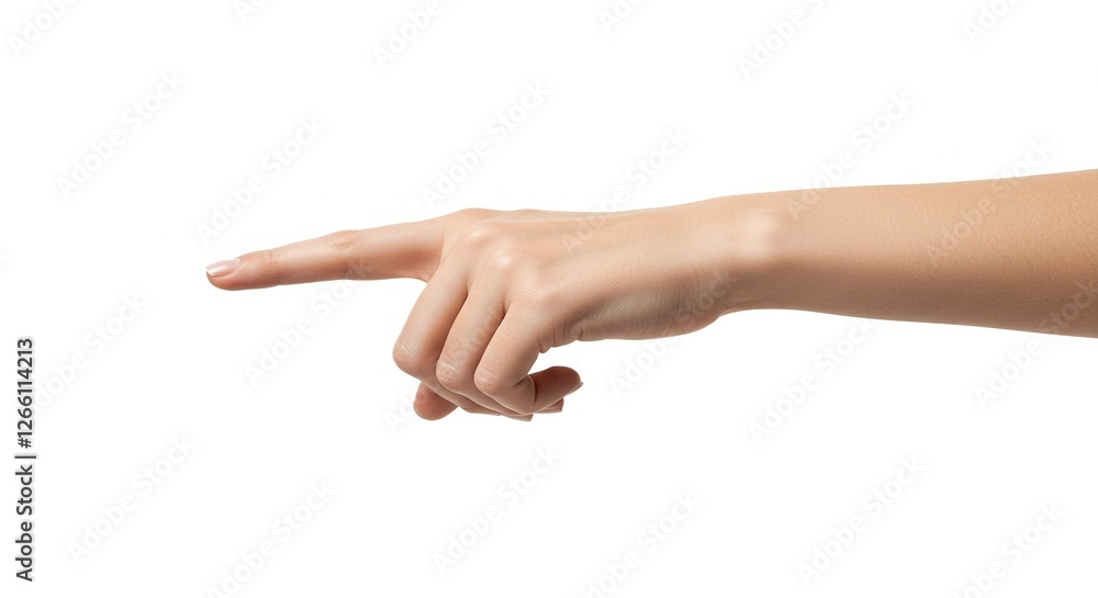Hand Pointing to the Left with Extended Index Finger on White Hand Pointing to the Left with Extended Index Finger on White