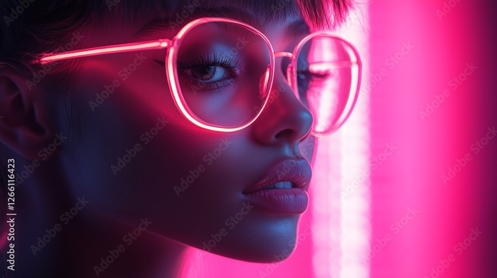 Woman with glowing neon lights in dark Woman with glowing neon lights in dark