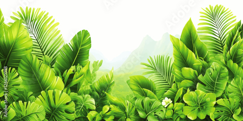Lush Green Tropical Jungle Vector Illustration with Exotic Palm Leaves and Natural Foliage - Perfect Nature Background for Websites and Graphic Design