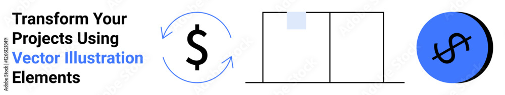 Rotating dollar sign surrounded by arrows, minimalistic chart lines, and a stylized dollar in blue circle. Ideal for finance, business analytics, investment strategies, accounting, economic growth Rotating dollar sign surrounded by arrows, minimalistic chart lines, and a stylized dollar in blue circle. Ideal for finance, business analytics, investment strategies, accounting, economic growth