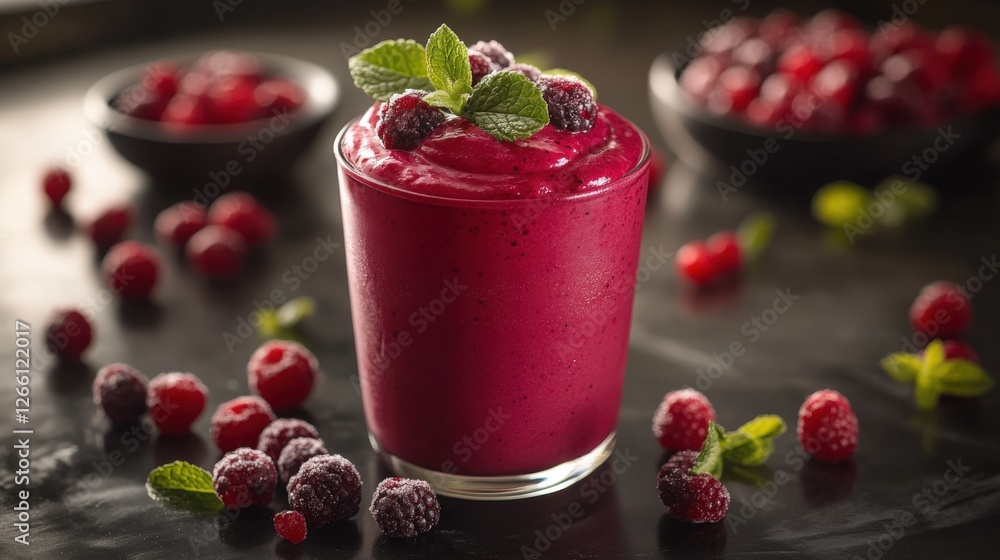 Enjoying a vibrant cranberry smoothie in a jar with delightful garnishes Enjoying a vibrant cranberry smoothie in a jar with delightful garnishes
