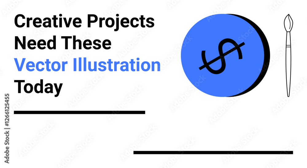 Dollar sign in blue circle with paintbrush beside textual elements. Ideal for design, creativity, finance, education, branding, marketing, abstract art concepts, flat landing page banner Dollar sign in blue circle with paintbrush beside textual elements. Ideal for design, creativity, finance, education, branding, marketing, abstract art concepts, flat landing page banner