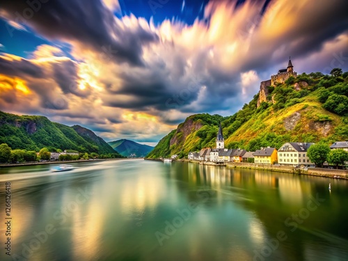 Timelapse: Dramatic Clouds Over Rhine River, St. Goarshausen, Germany photo