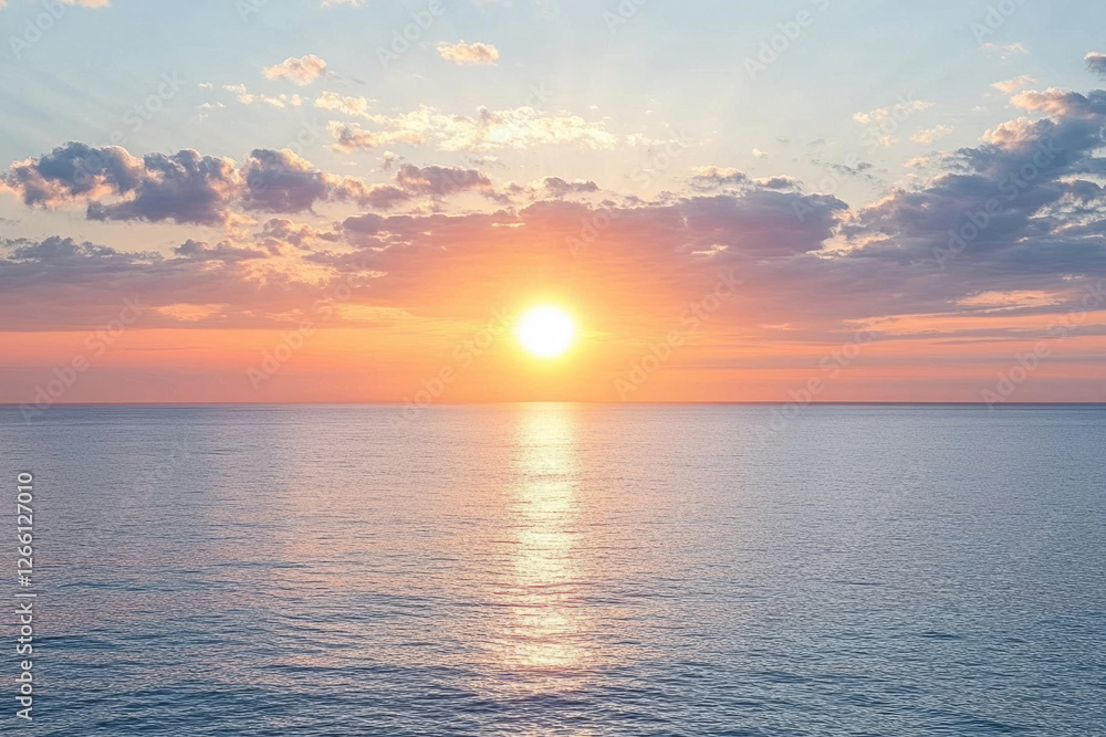Golden sunset over the ocean with a serene sky and calm waves. Golden sunset over the ocean with a serene sky and calm waves.