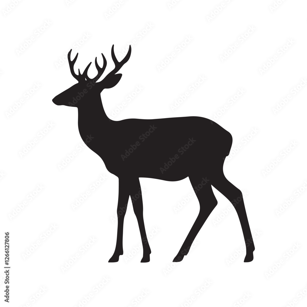 Obraz premium Deer Silhouette Vector Wildlife Animal Clipart Black and White Deer Art
