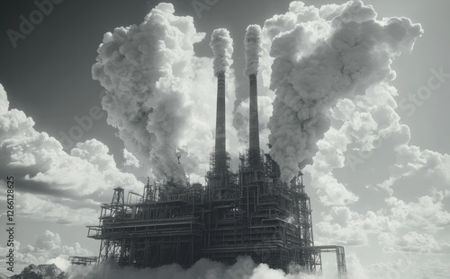 The atmosphere is polluted by the emissions from factories photo